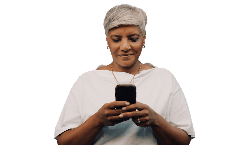 Woman typing a question to a clinician on her phone